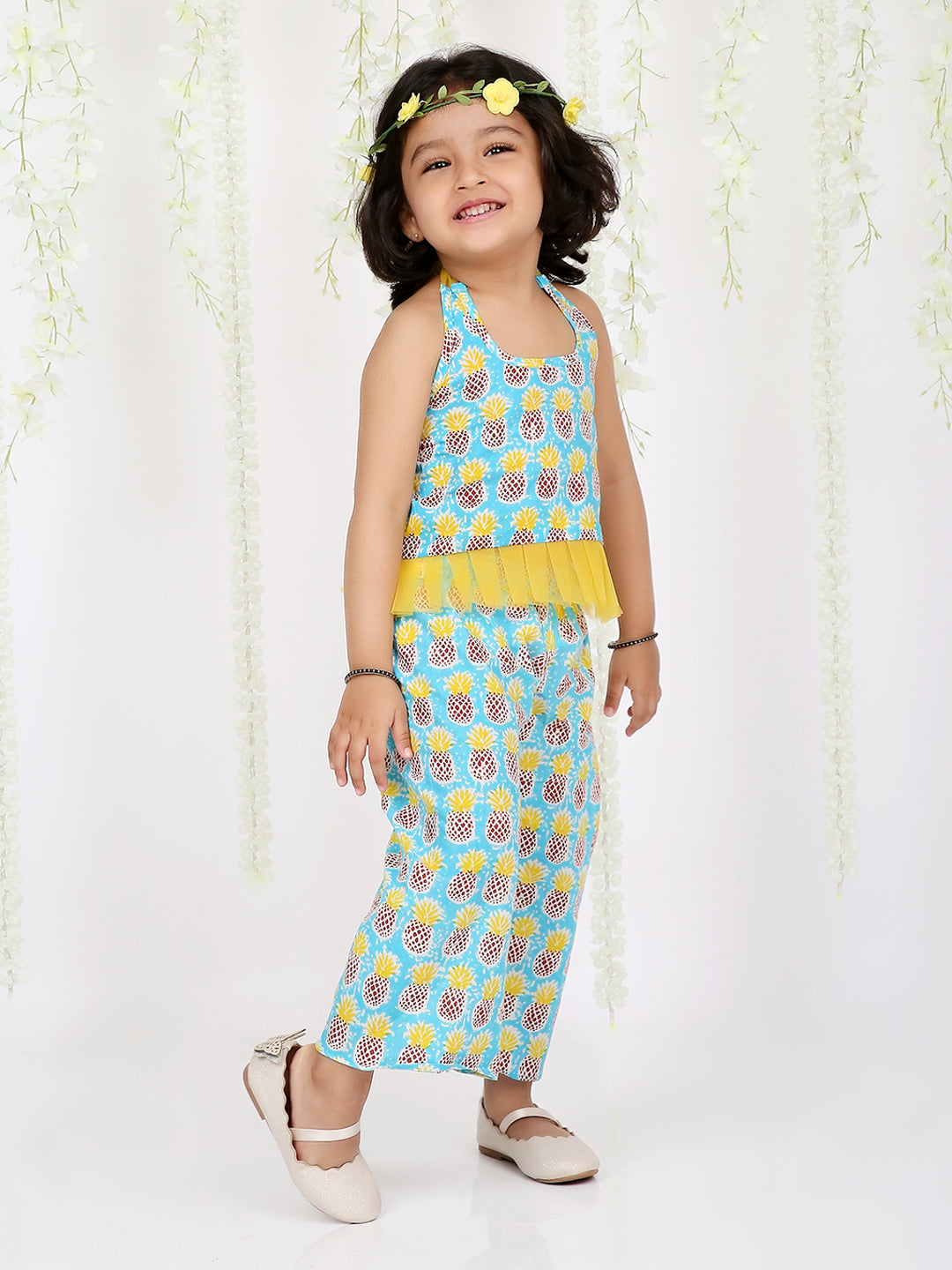 KID1 Pina Colada Halter Neck Top With Pant Skyblue
