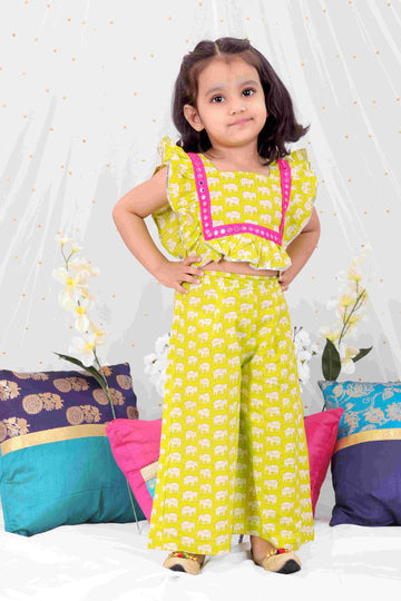 KID1 Elephant Print Palazzo Set Green