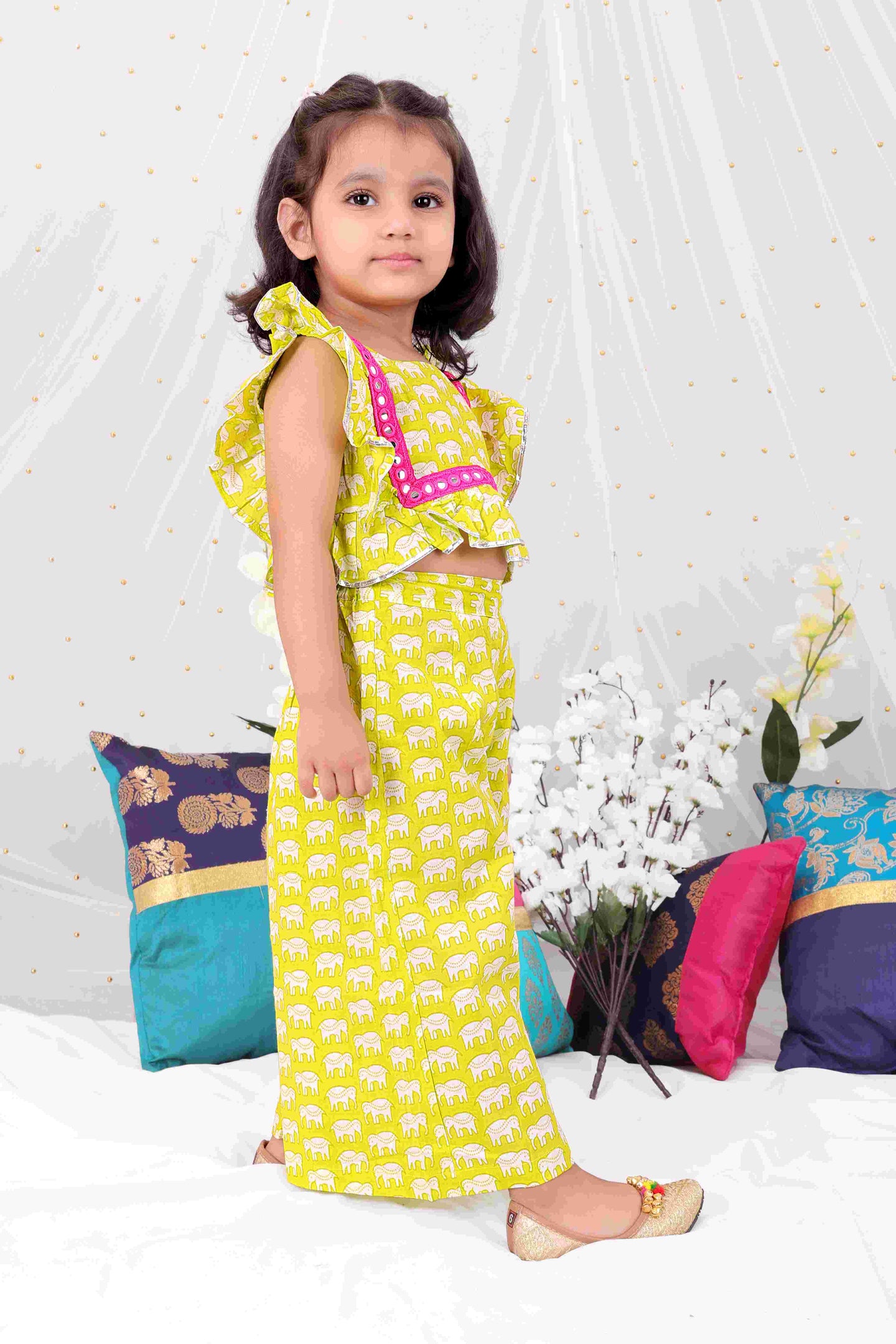 KID1 Elephant Print Palazzo Set Green