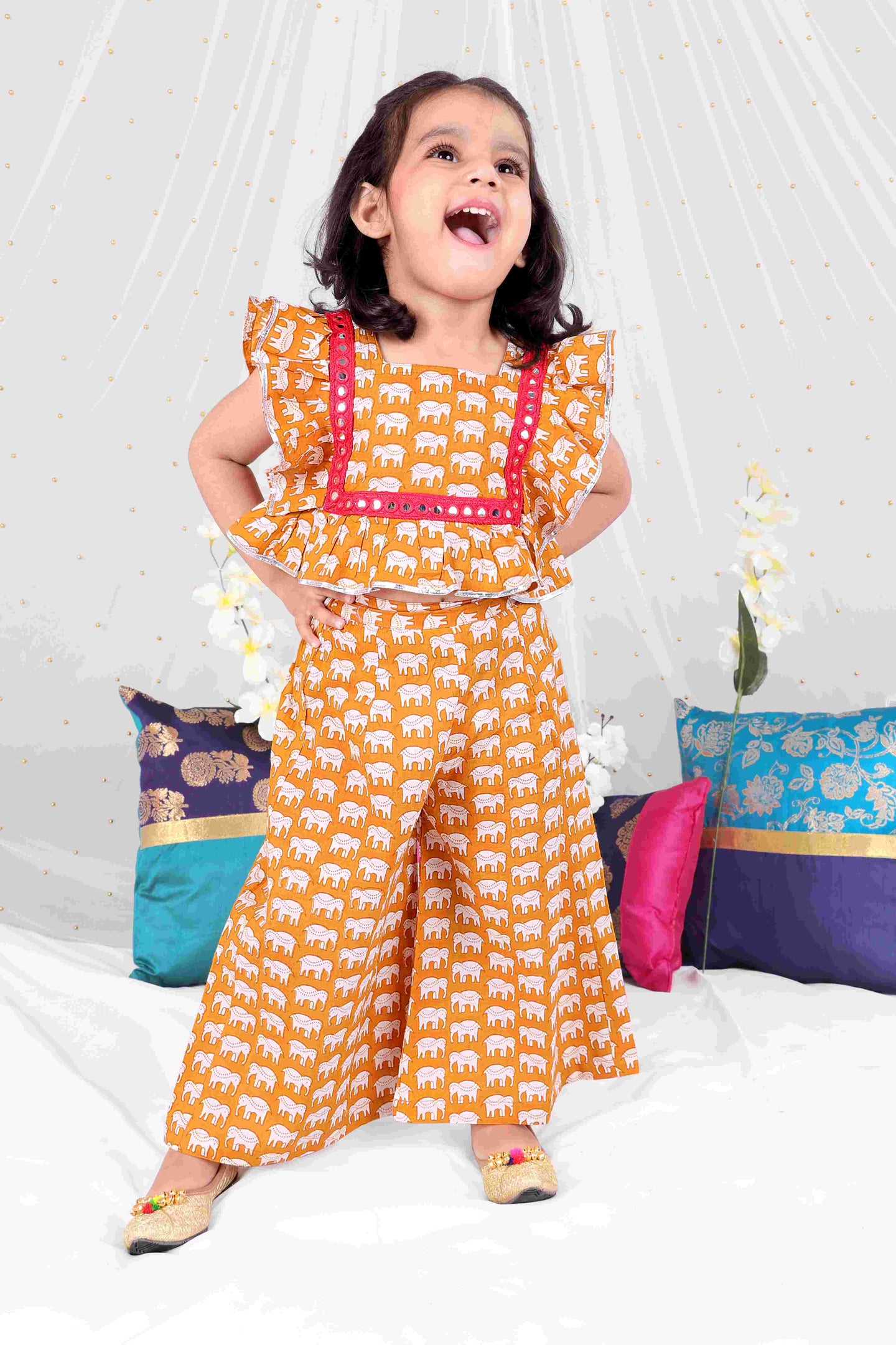 KID1 Elephant Print Palazzo Set Musturd