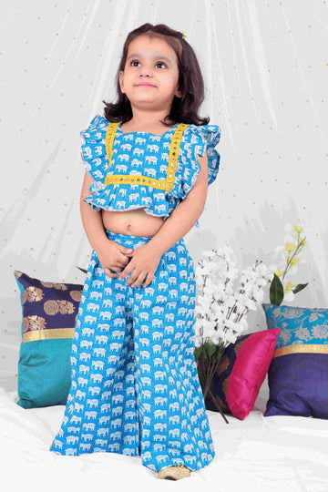 KID1 Elephant Print Palazzo Set Skyblue