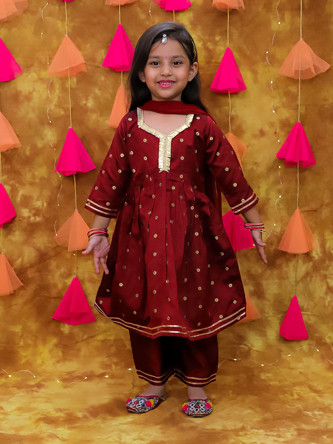 KID1 Bindu Anarkali Pant Set Maroon