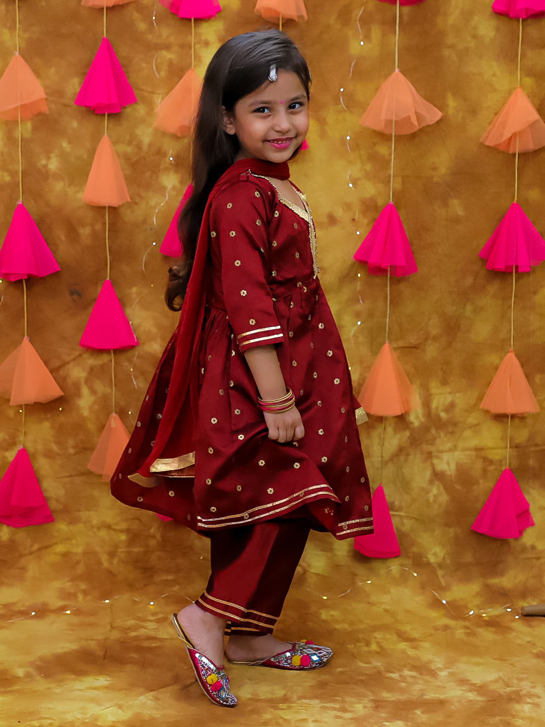 KID1 Bindu Anarkali Pant Set Maroon