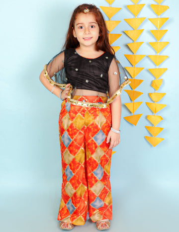 KID1 Sequins Cape Top With Palazzo Black