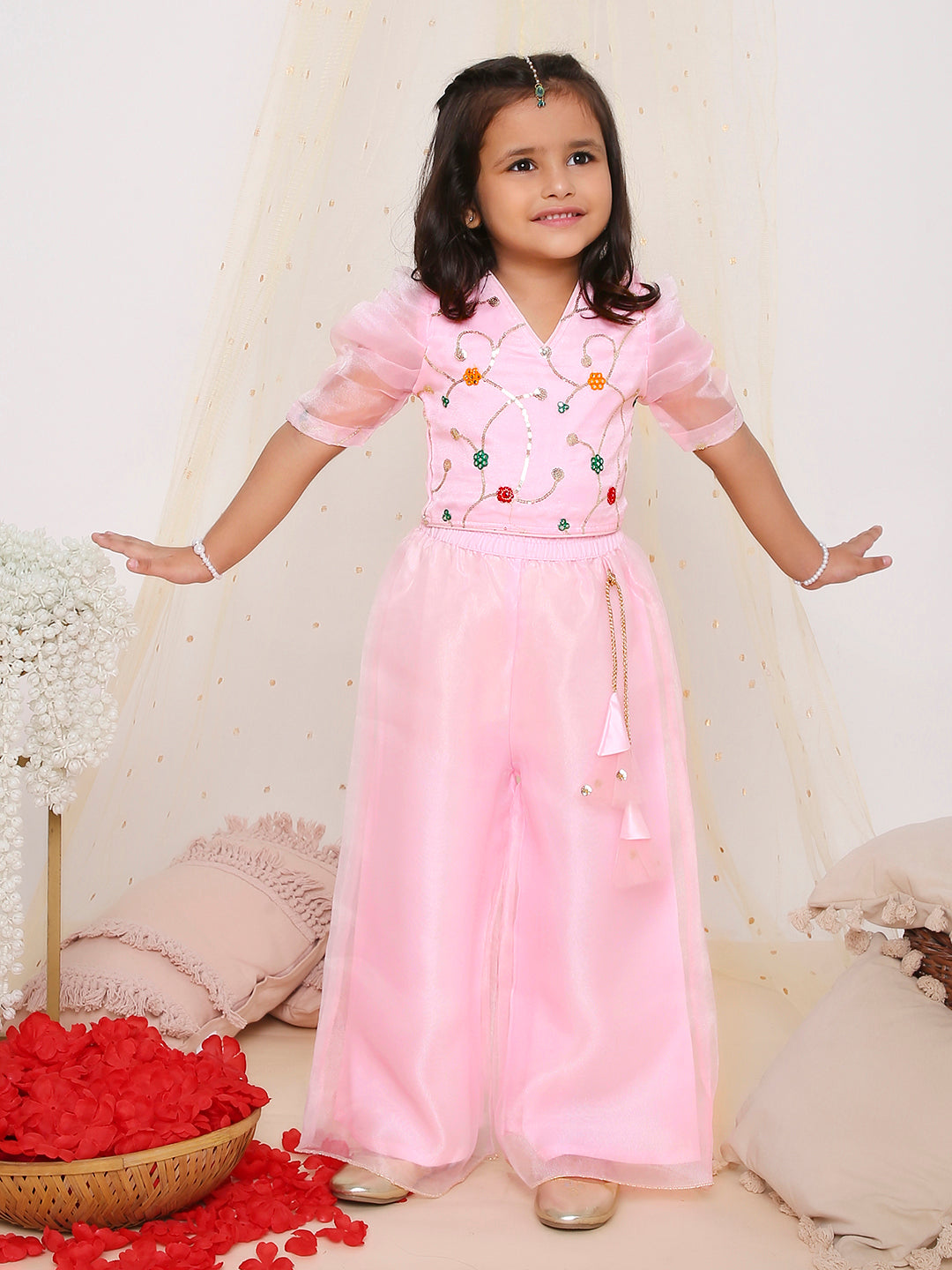 KID1 Bethany Sleeves Top and Palazzo Set Pink