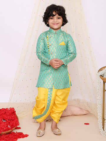 KID1 Festive Jacquard Sherwani Dhoti Green