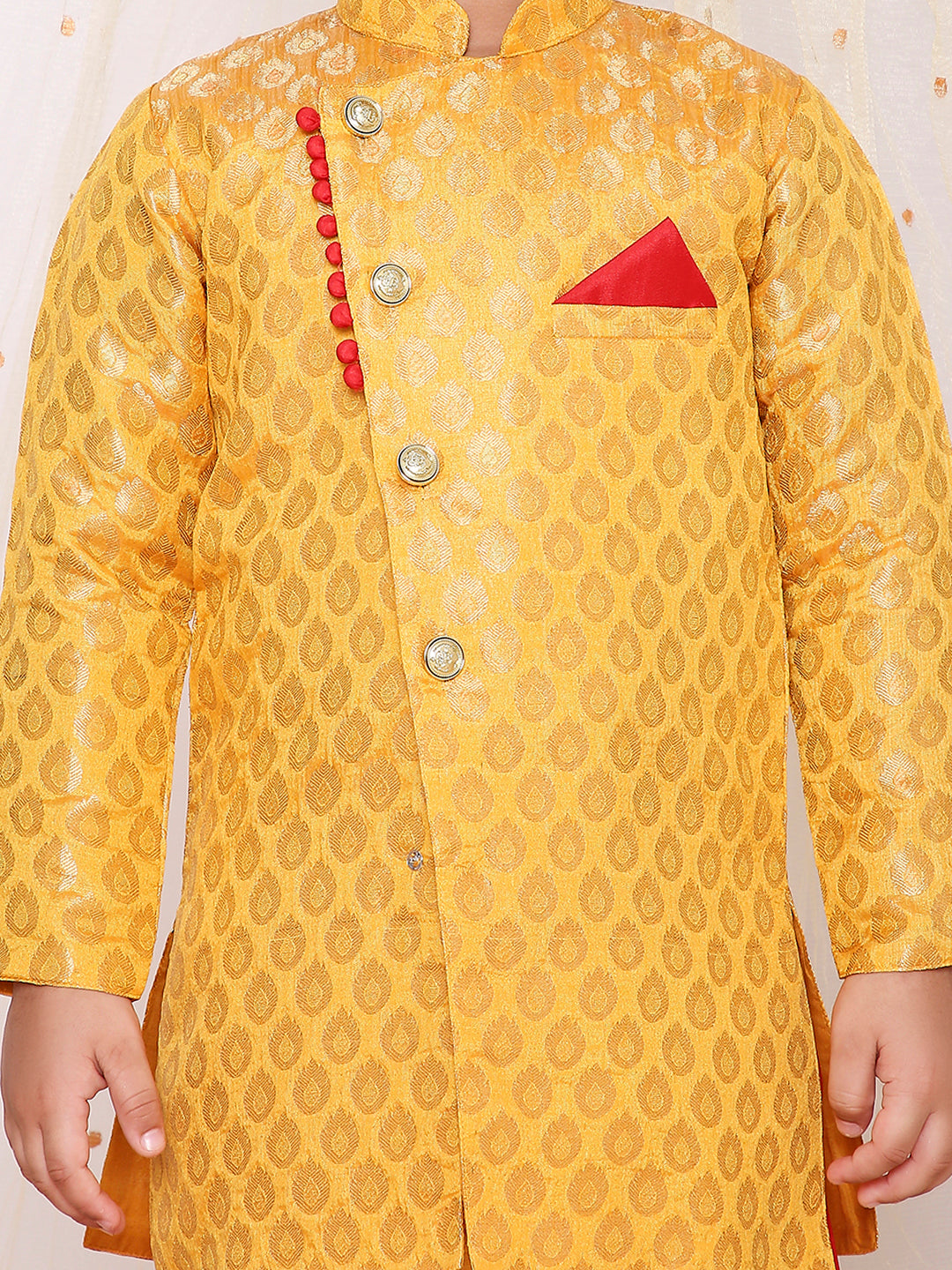 KID1 Festive Jacquard Sherwani Dhoti Yellow