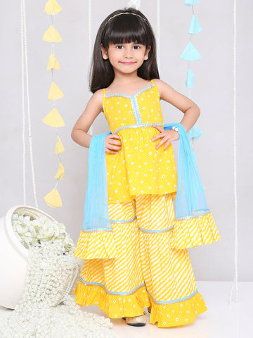 KID1 Chanda Bandhani Top Sharara Set Yellow