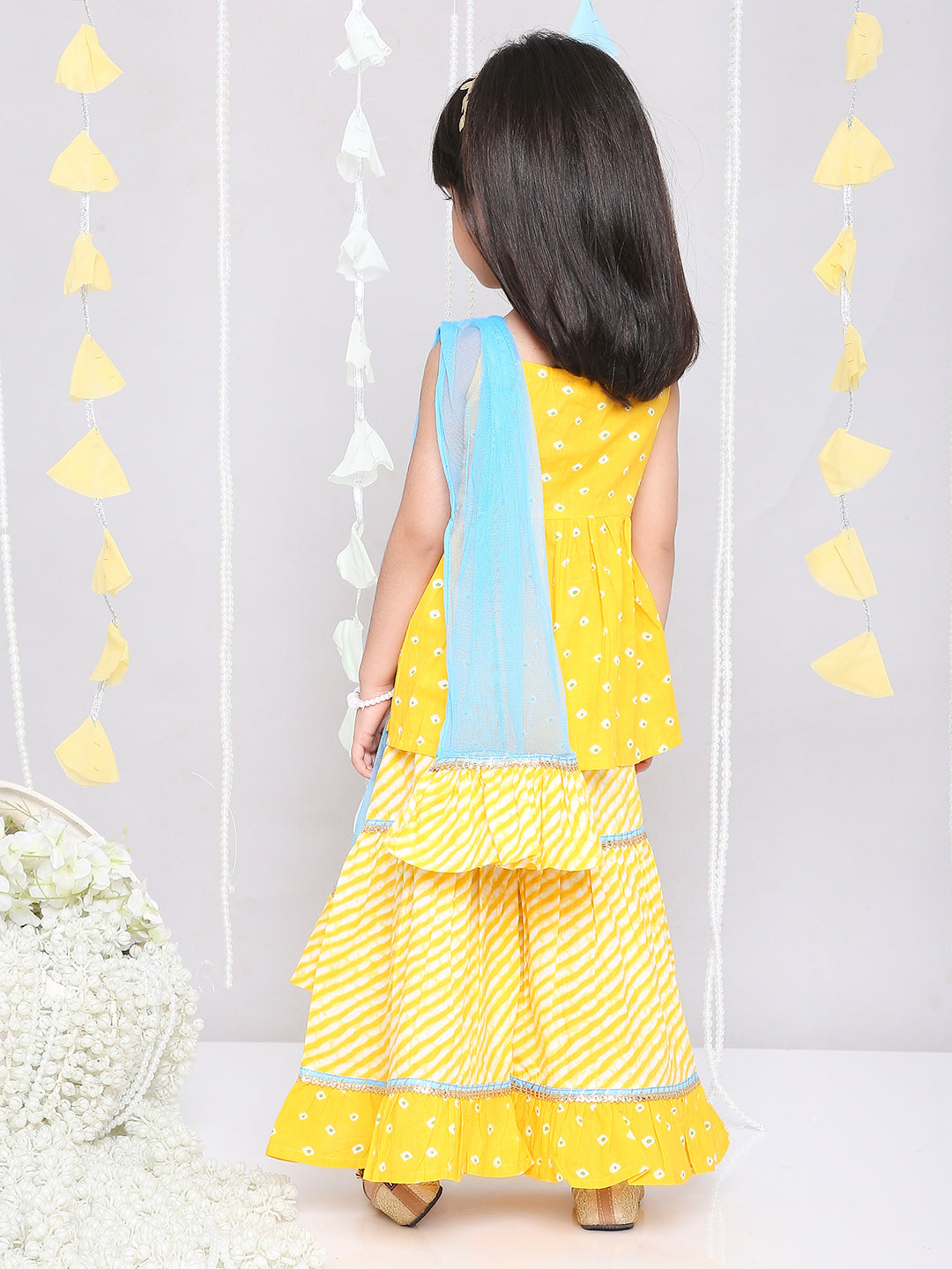 KID1 Chanda Bandhani Top Sharara Set Yellow