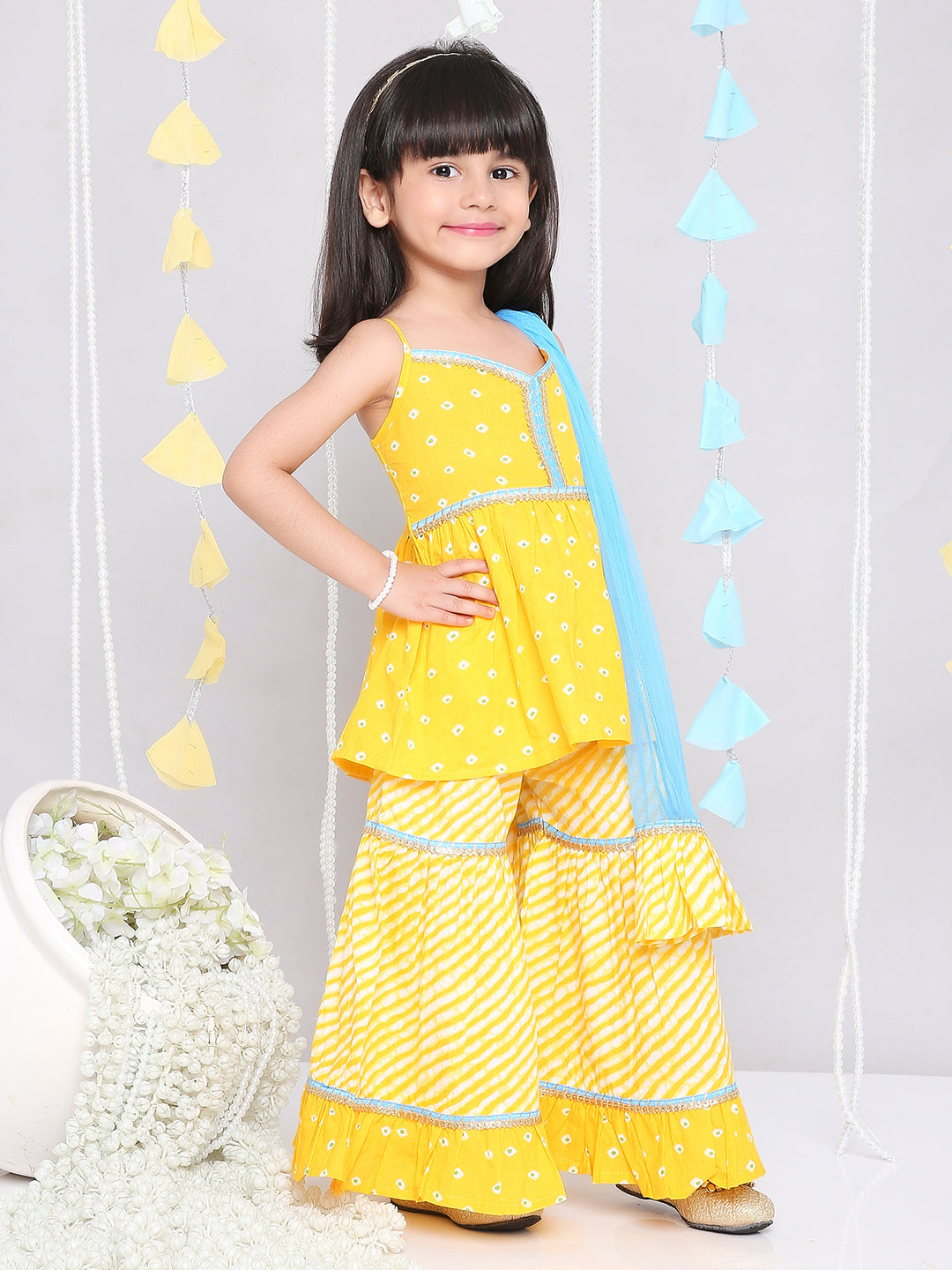 KID1 Chanda Bandhani Top Sharara Set Yellow