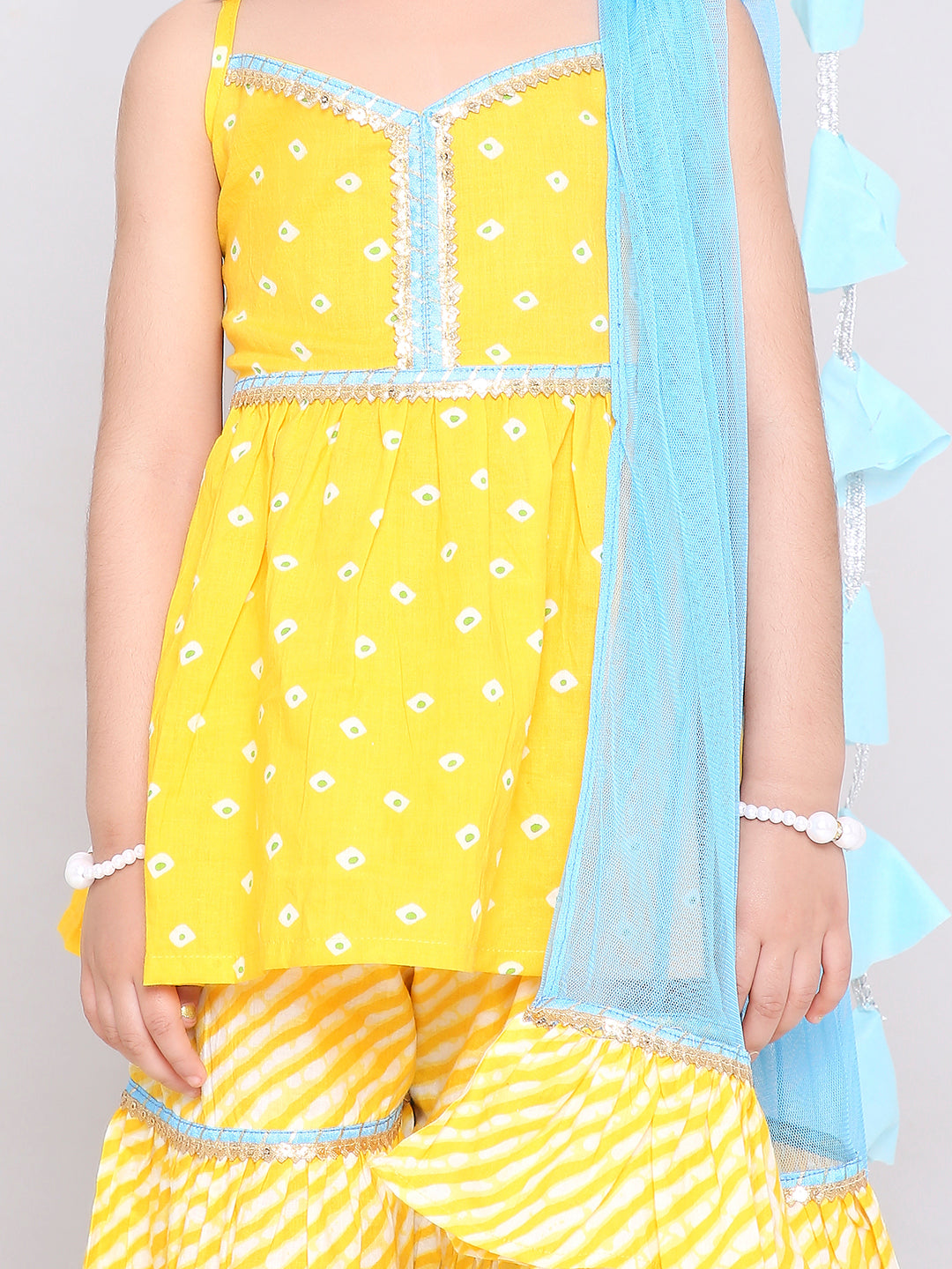 KID1 Chanda Bandhani Top Sharara Set Yellow