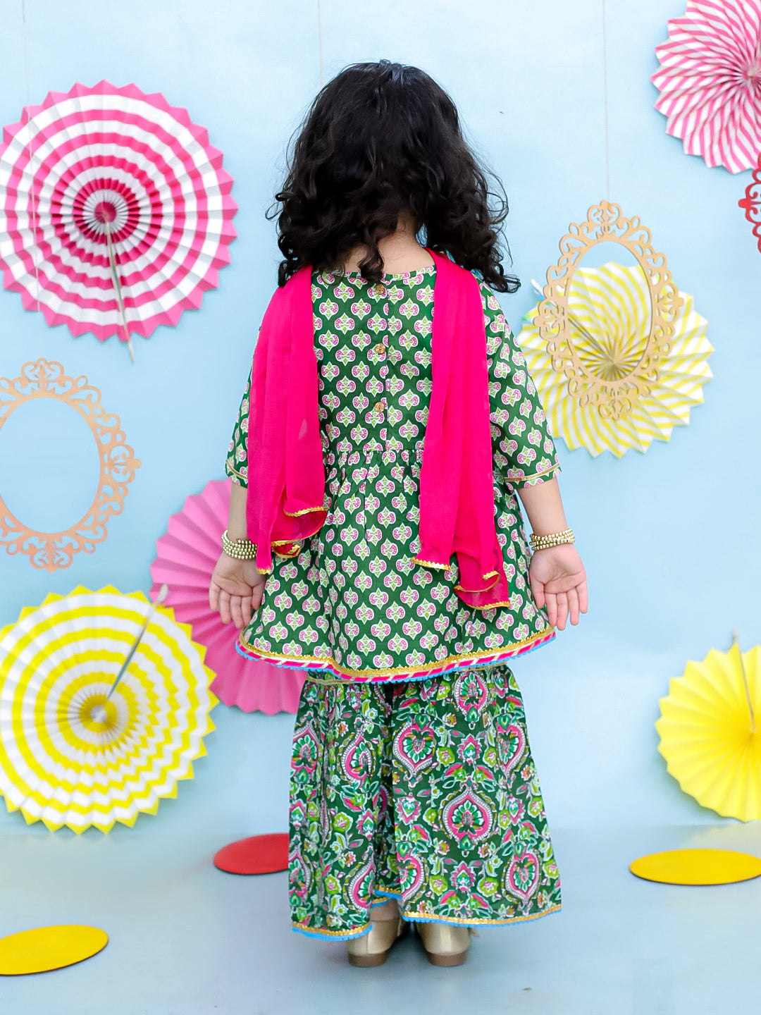 KID1 Buti-Jaal Kurti Sharara Set Green