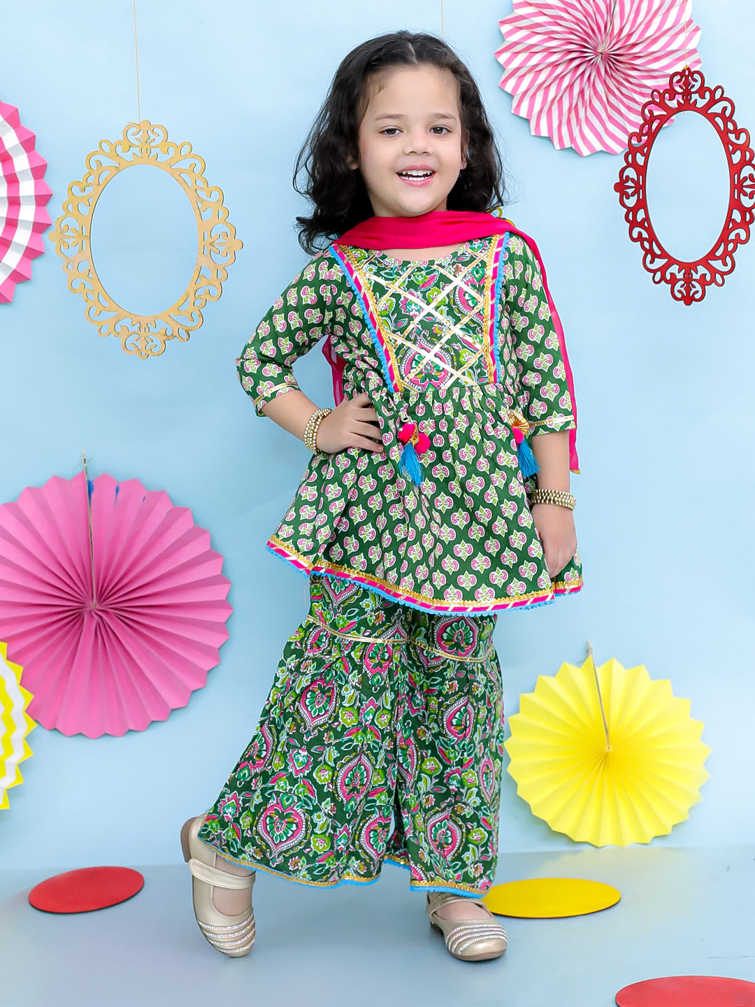 KID1 Buti-Jaal Kurti Sharara Set Green