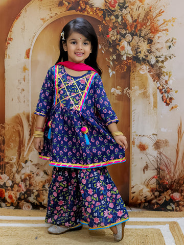 KID1 Buti-Jaal Kurti Sharara Set Navy Blue