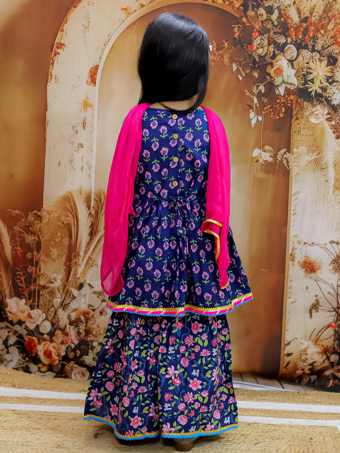 KID1 Buti-Jaal Kurti Sharara Set Navy Blue