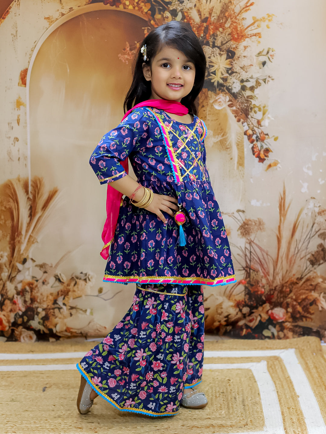 KID1 Buti-Jaal Kurti Sharara Set Navy Blue