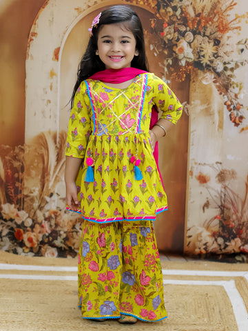 KID1 Buti-Jaal Kurti Sharara Set Yellow
