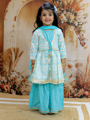 KID1 Anmol Kurti Sharara Set Green