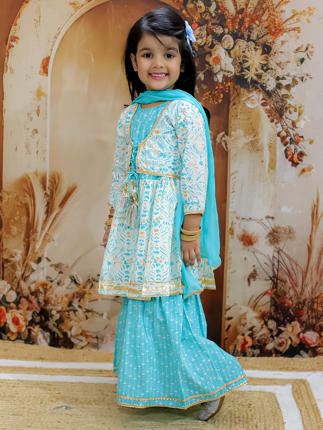 KID1 Anmol Kurti Sharara Set Green