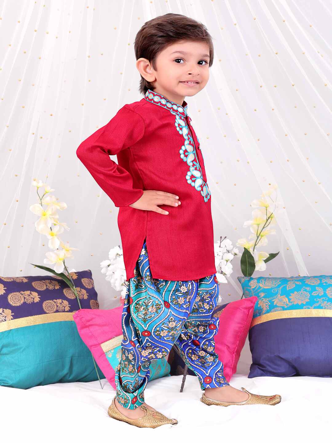 Gota Work Kurta with Dhoti Pants Red