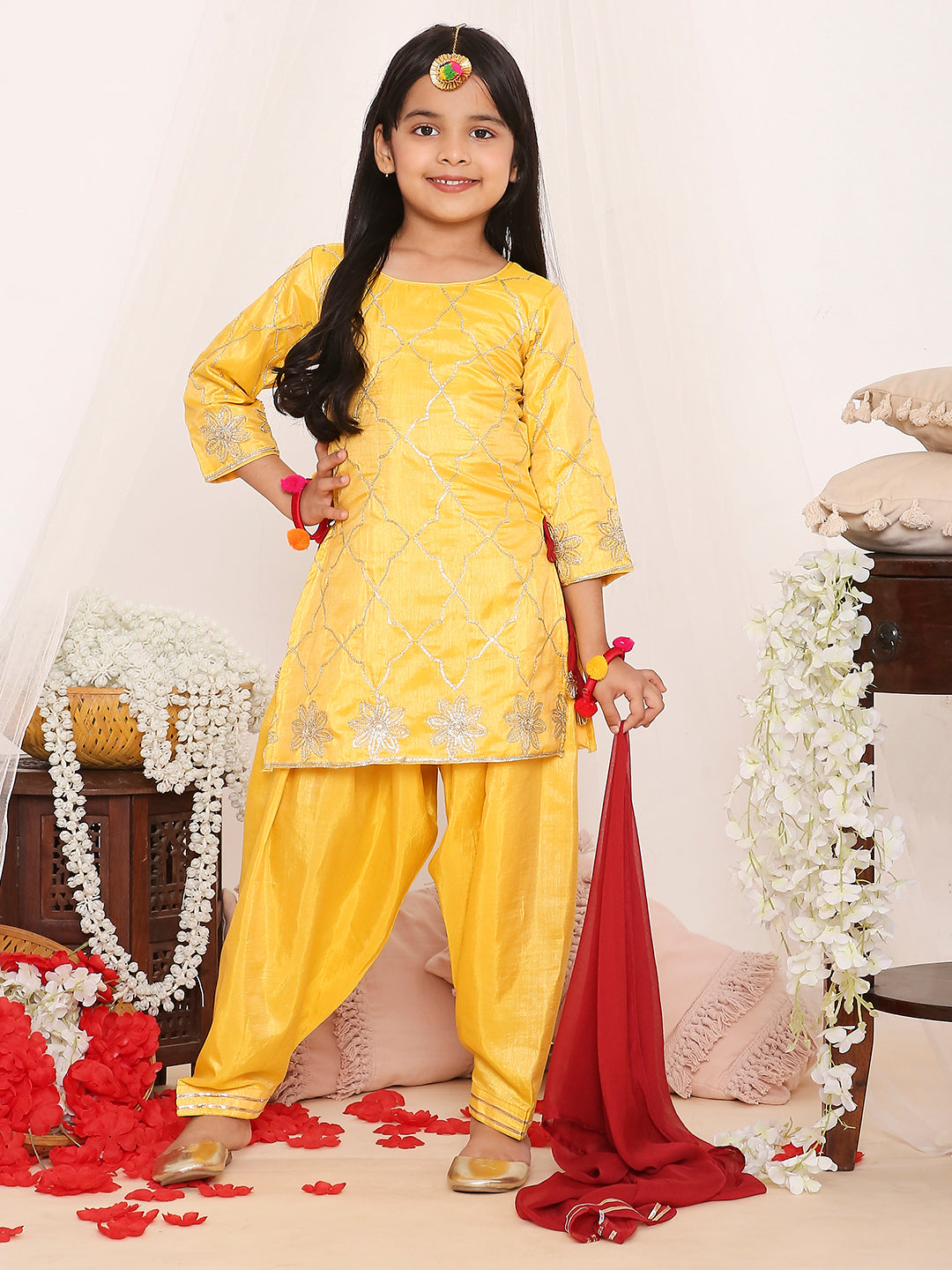 KID1 Gota Patti Kurti Salwar Yellow
