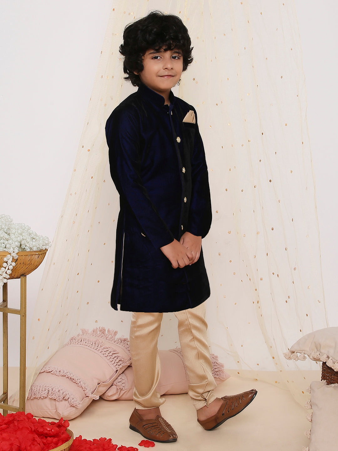 KID1 Royal Velvet Sherwani Set Blue