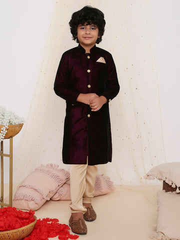 KID1 Royal Velvet Sherwani Set Purple
