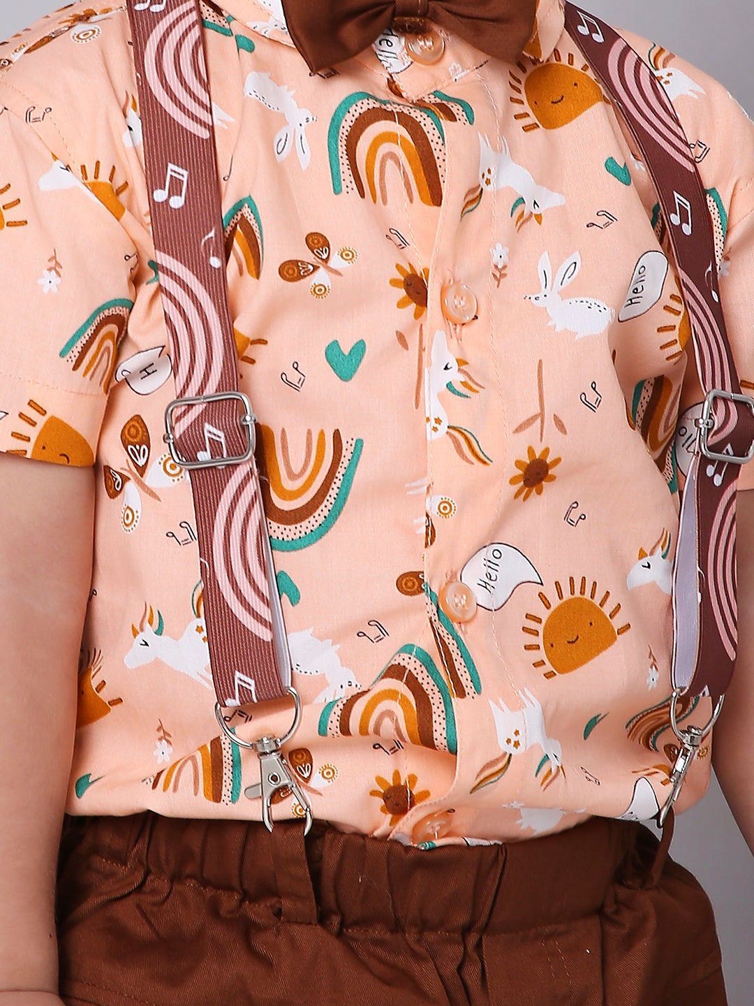 KID1 Summer Shirt and Shorts Set With Bow Tie and Suspenders Peach