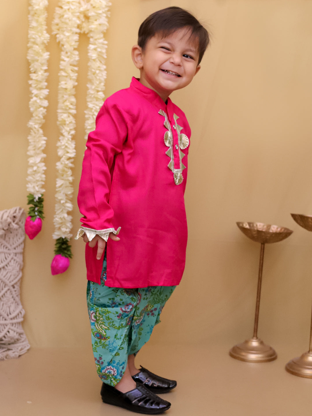 KID1 Kurta With Floral Dhoti Pink