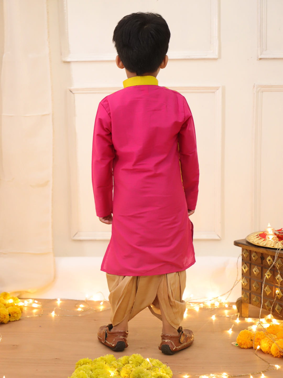 Poly Silk Attached Jacket Kurta Set Yellow