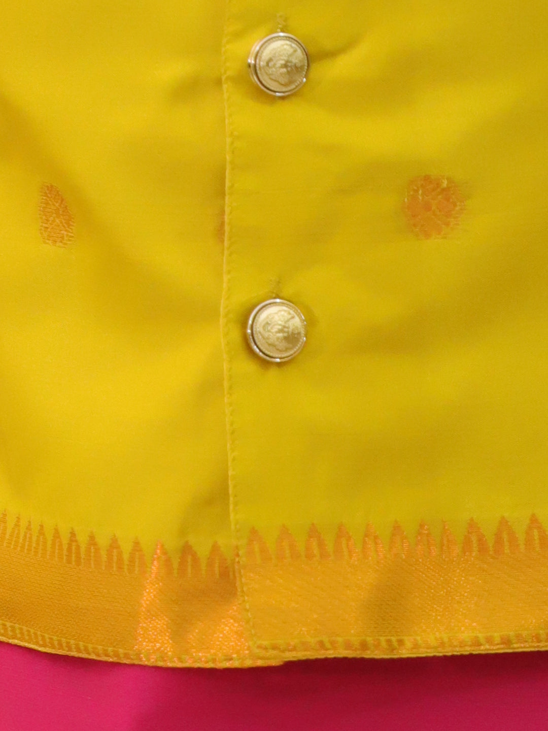 Poly Silk Attached Jacket Kurta Set Yellow
