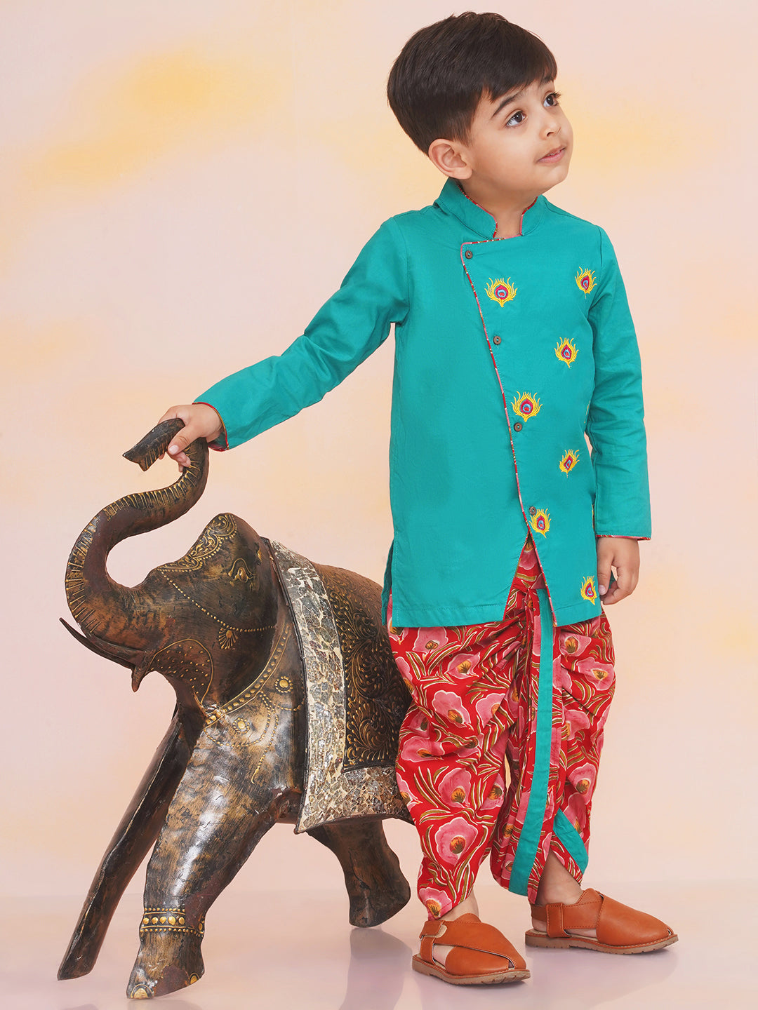 KID1 Morpankh Embroidered Dhoti Set Green