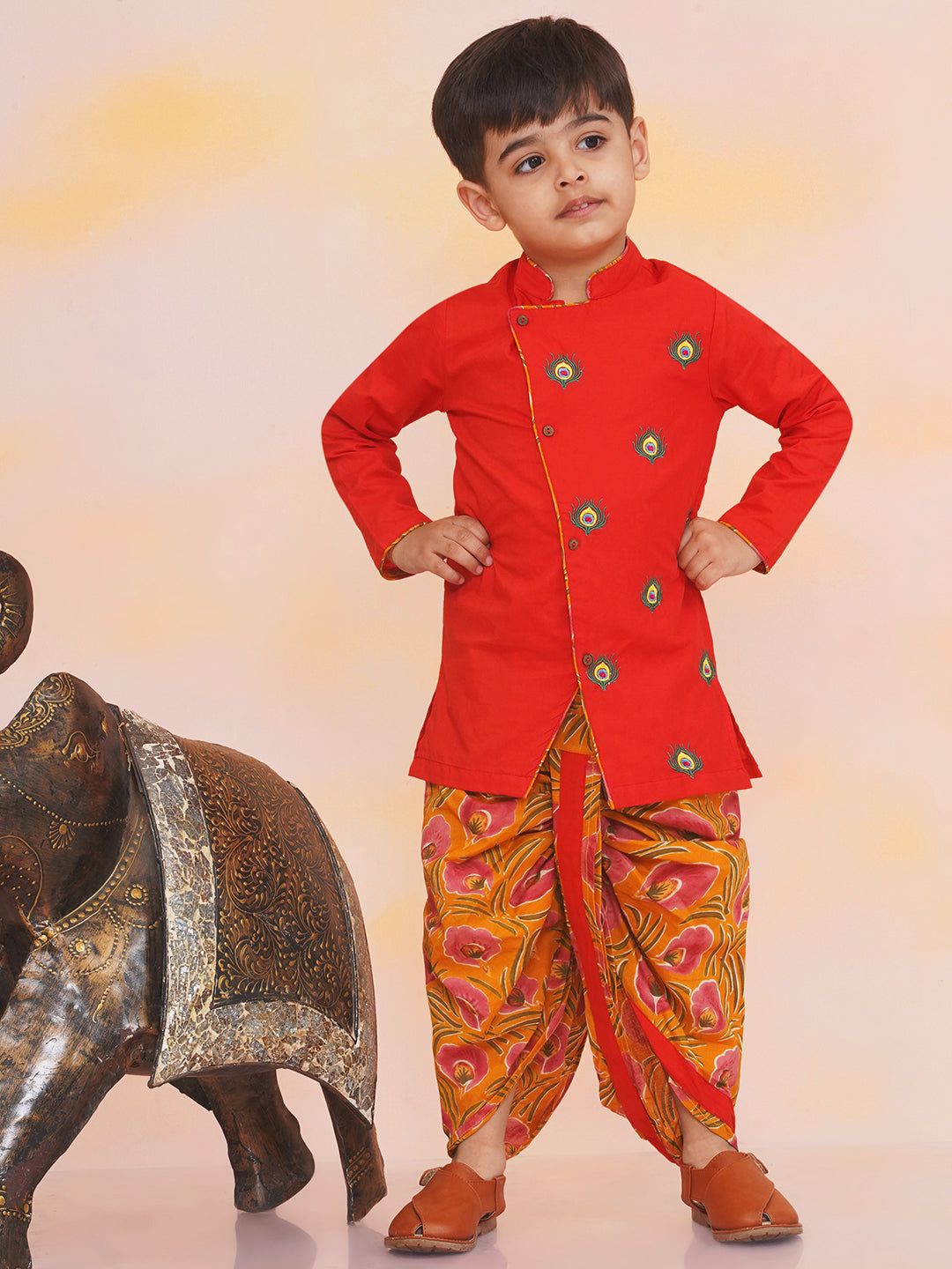 KID1 Morpankh Embroidered Dhoti Set Red