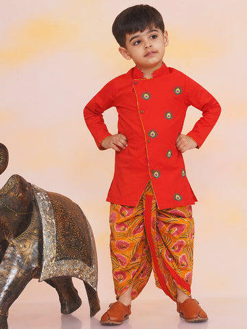 KID1 Morpankh Embroidered Dhoti Set Red