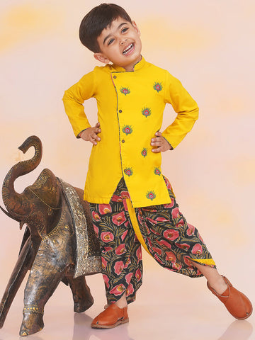 KID1 Morpankh Embroidered Dhoti Set Yellow