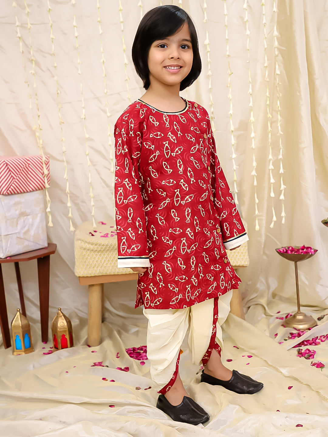 KID1 Jaltarang Kurta Dhoti Set Maroon