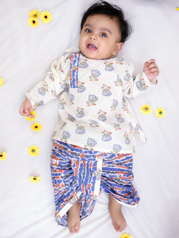 Kid One Pure Cotton Blossom Kurta Pyjama Set For Boys Blue