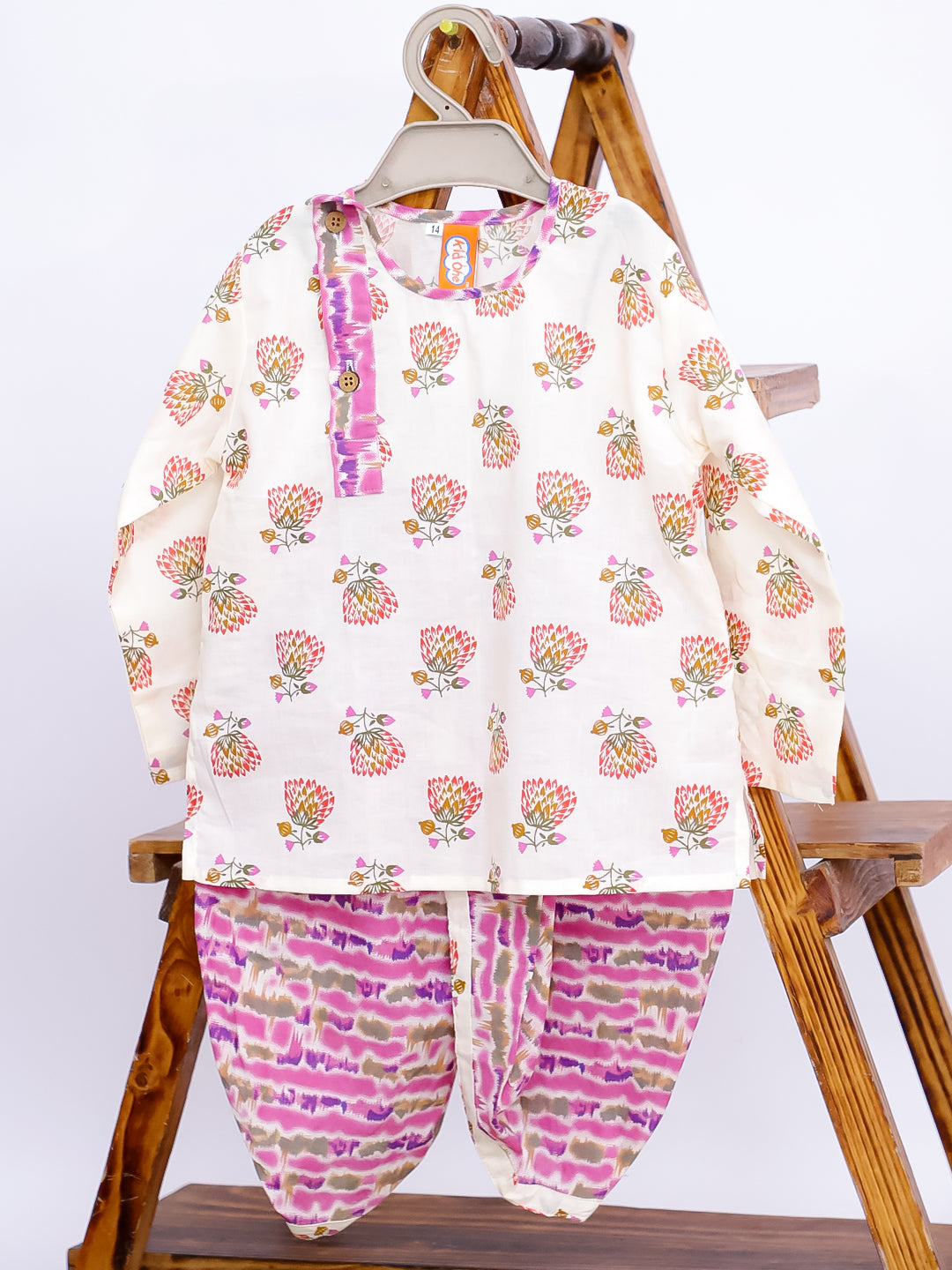 Kid One Pure Cotton Blossom Kurta Pyjama Set For Boys Pink