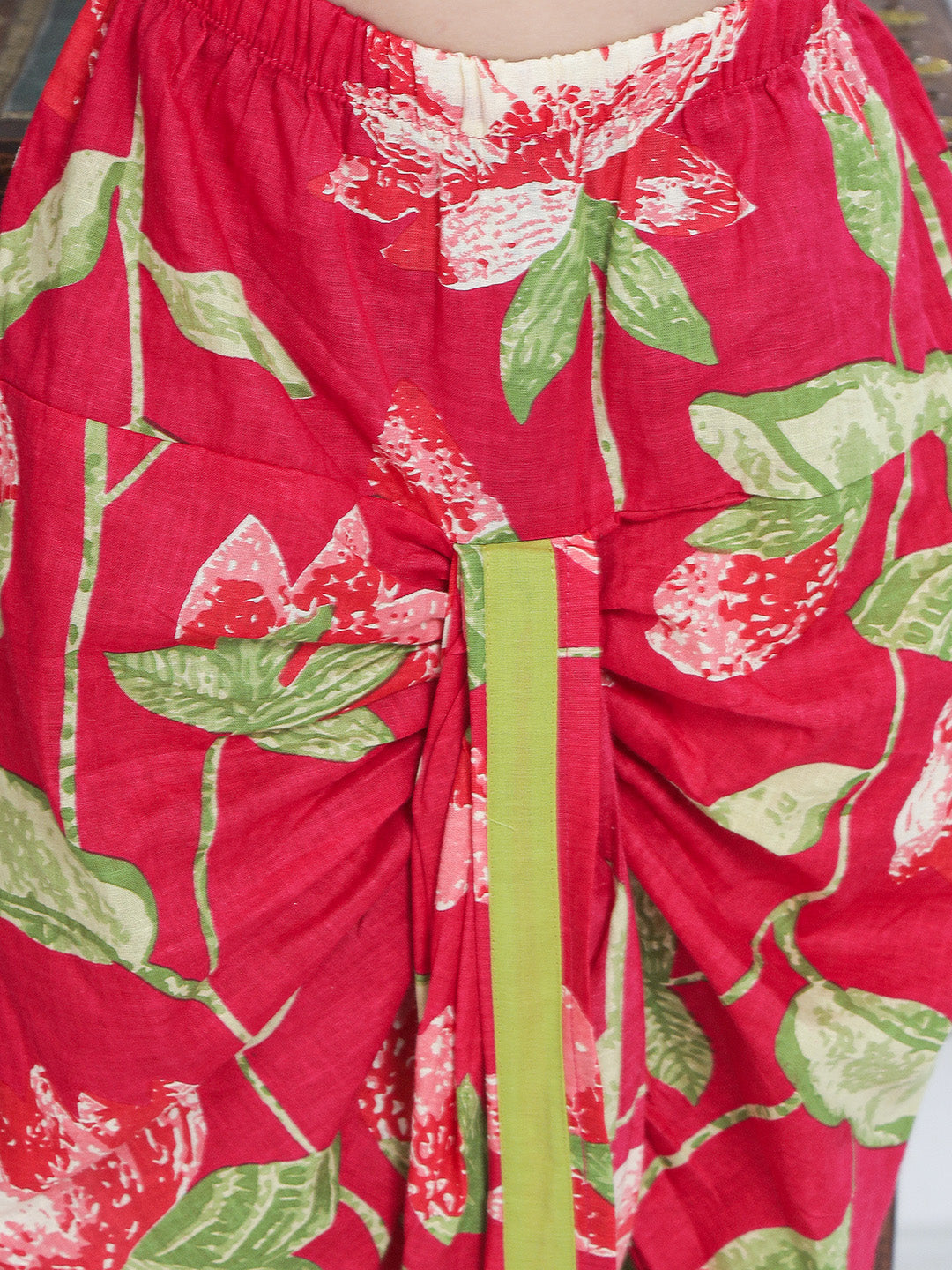 KID1 Flower Embroidered Kurta With Dhoti Set Green