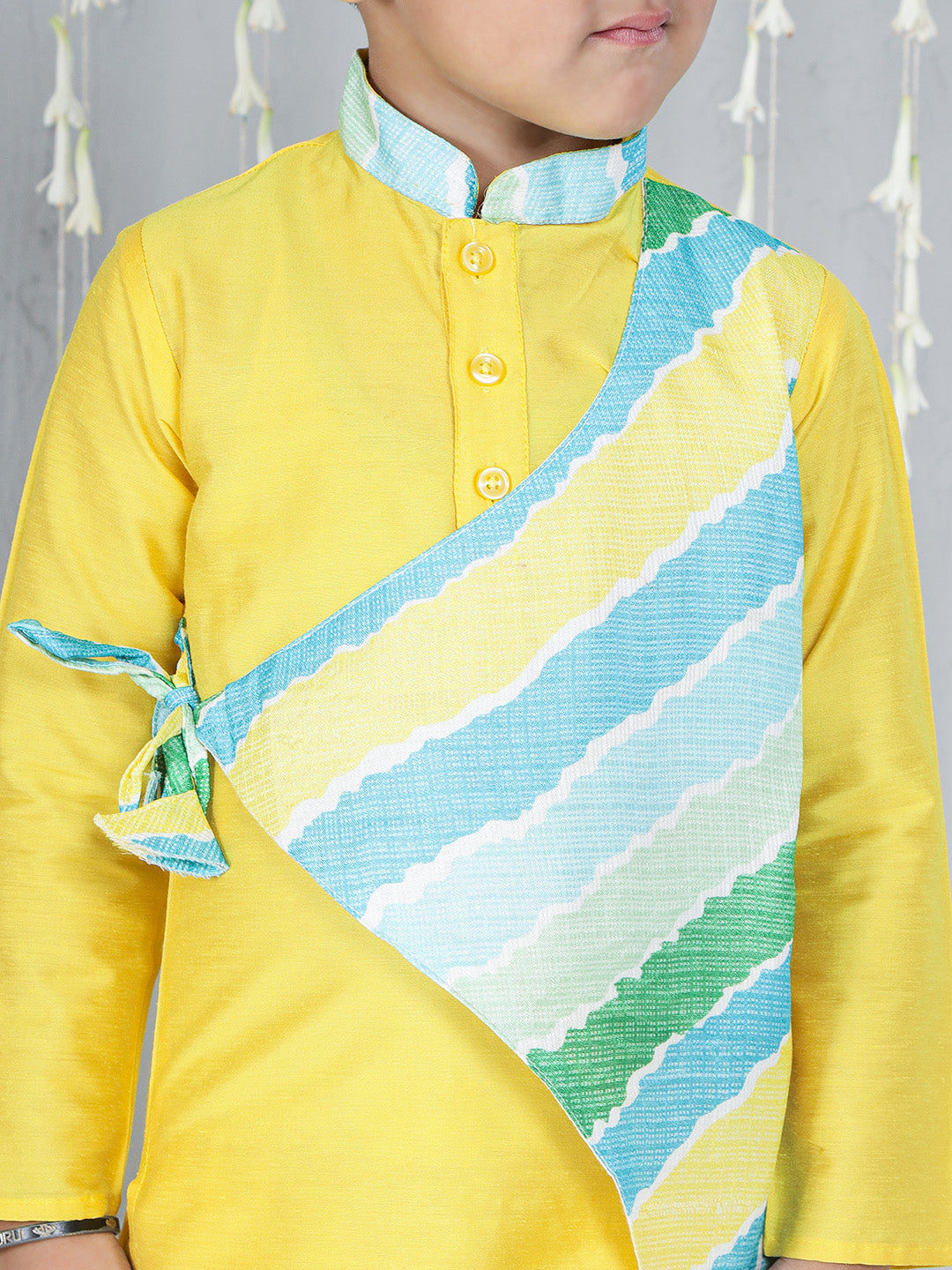 KID1 Unicorn Lehenga Choli And Dupatta For Girls With Attached Jacket Kurta Dhoti For Boys - Yellow