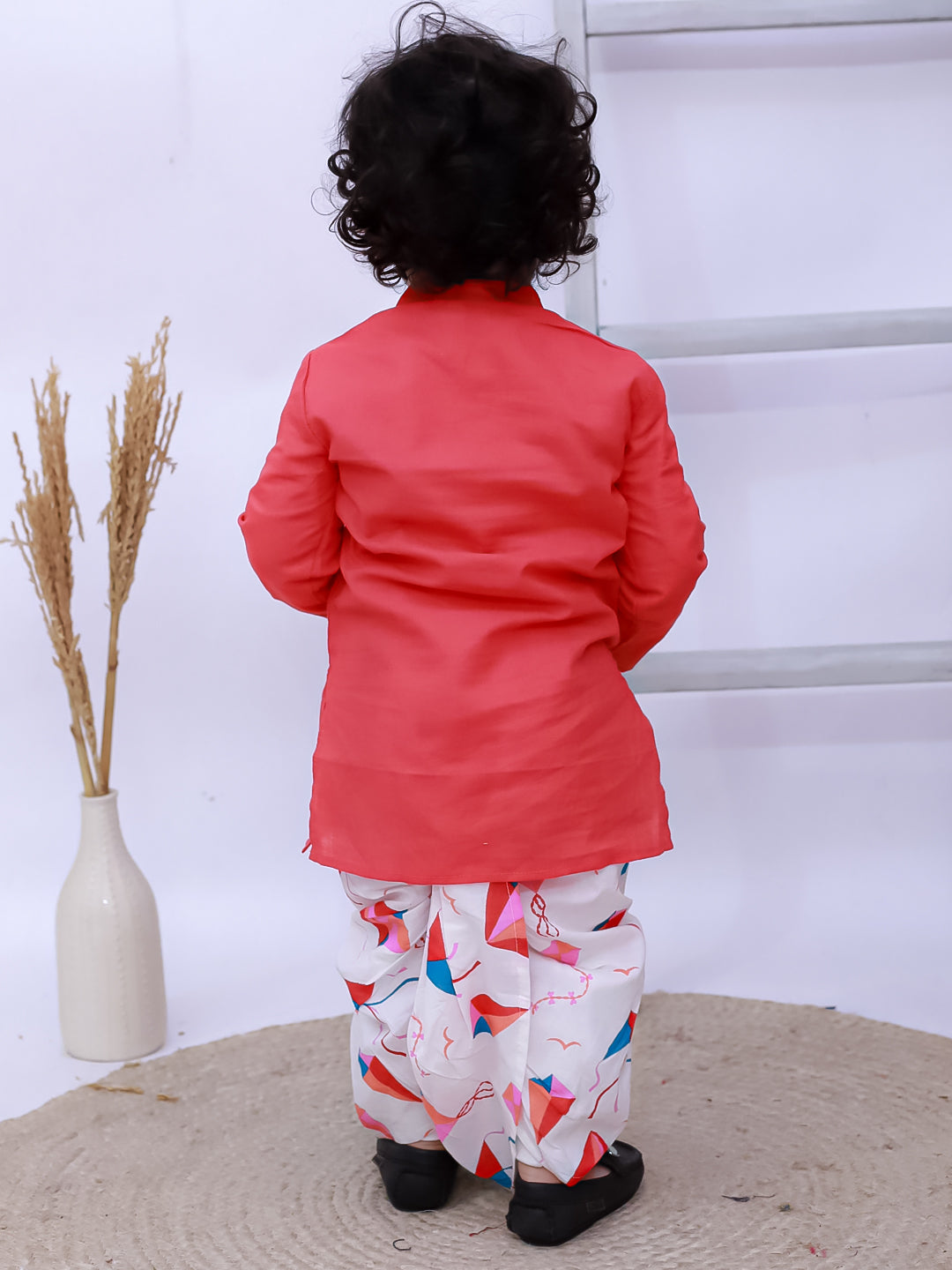 Kid One Kite Embroidered Kurta with Printed Dhoti Set Red