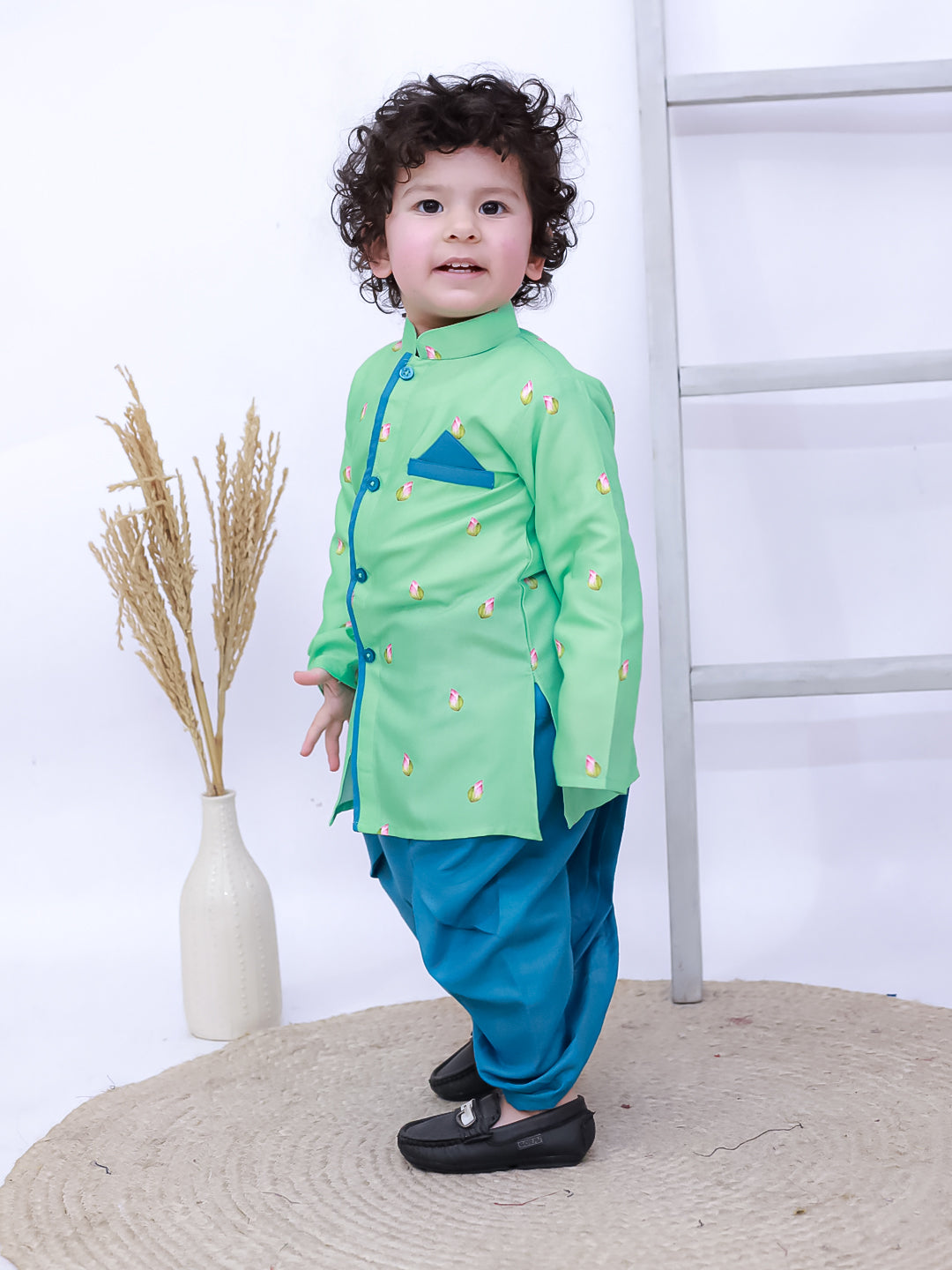 Kid One Printed Kurta with Dhoti Set Green