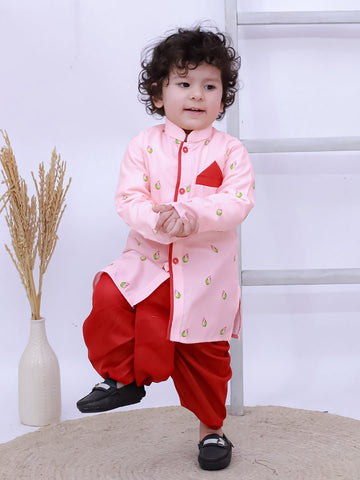 Kid One Printed Kurta with Dhoti Set Pink