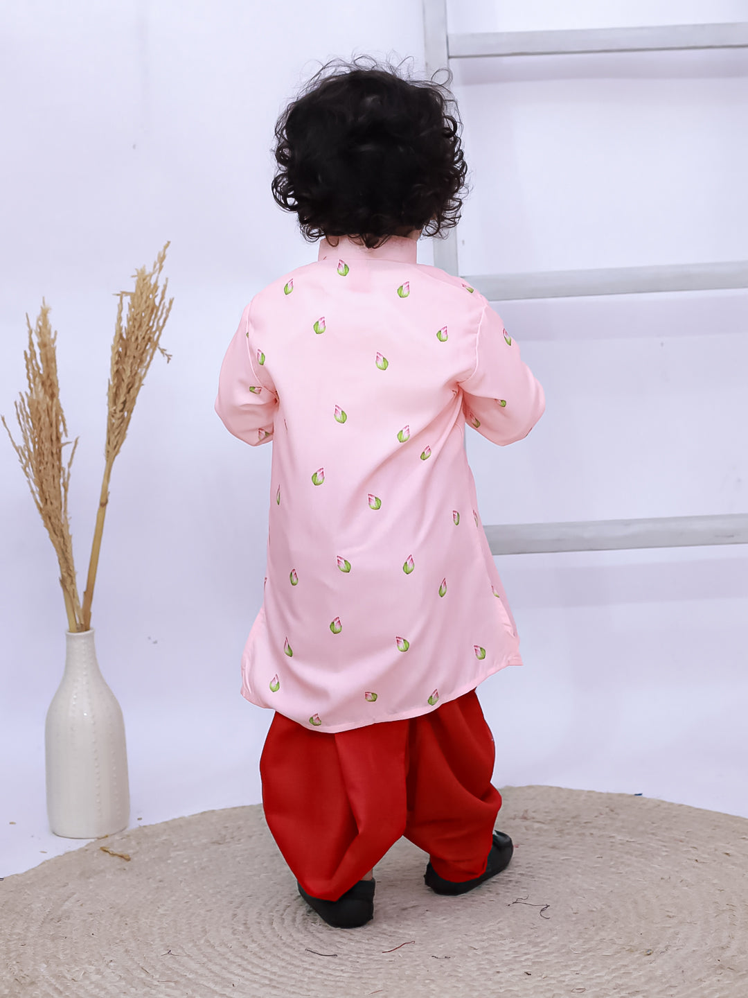Kid One Printed Kurta with Dhoti Set Pink