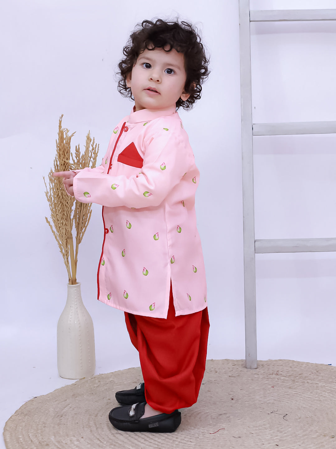 Kid One Printed Kurta with Dhoti Set Pink