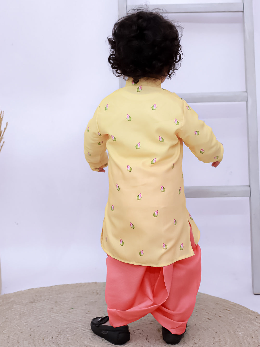 Kid One Printed Kurta with Dhoti Set Yellow