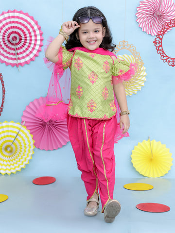 KID1 Veera Kurti With Dhoti Set Green