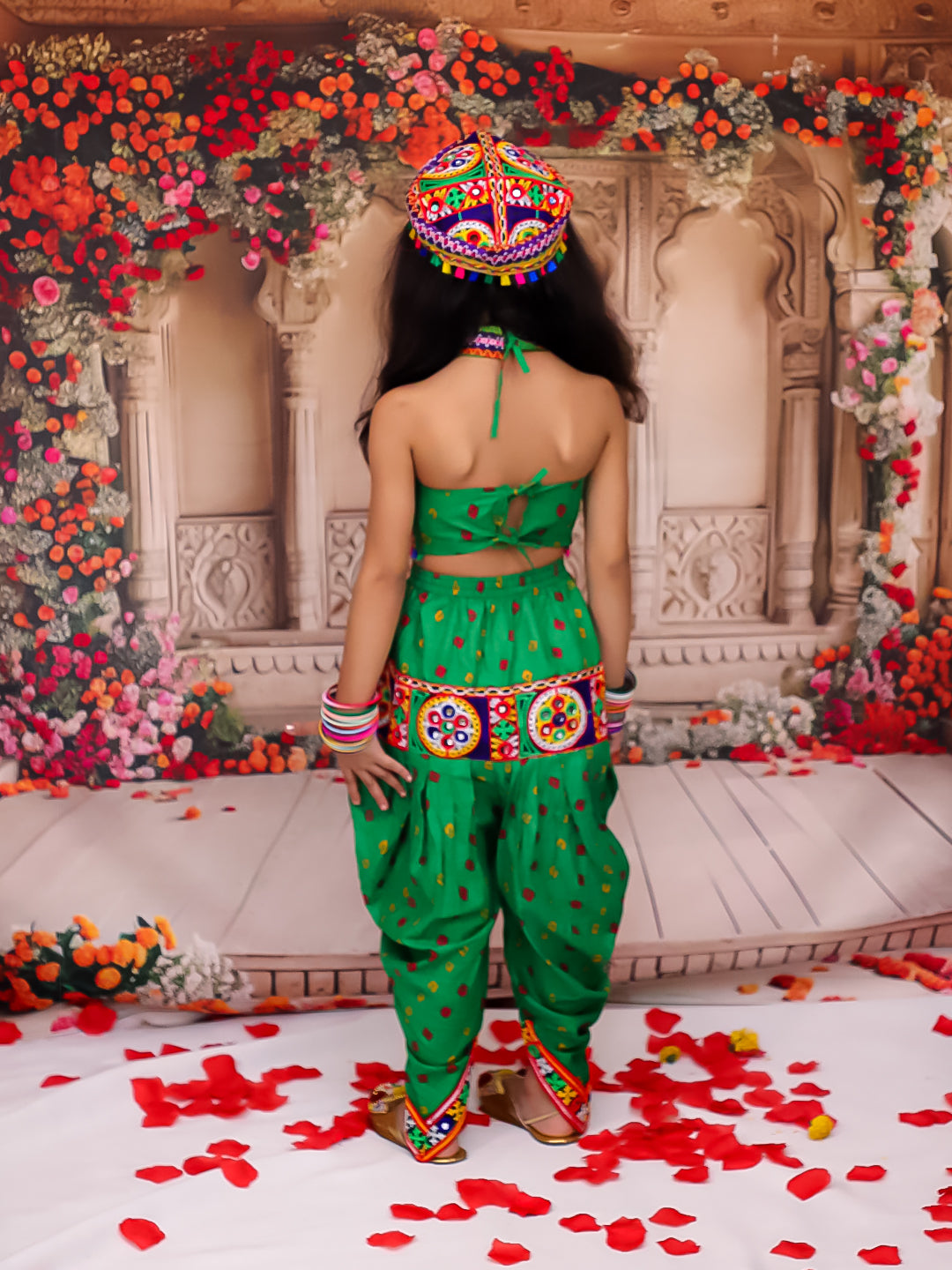 KID1 Dandia Nights Dhoti Set With Cap Green