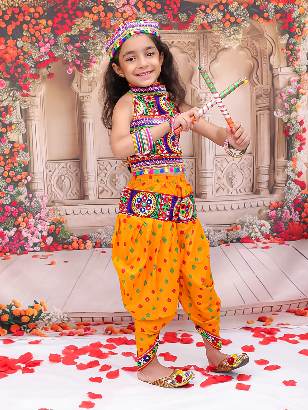 KID1 Dandia Nights Dhoti Set With Cap Yellow