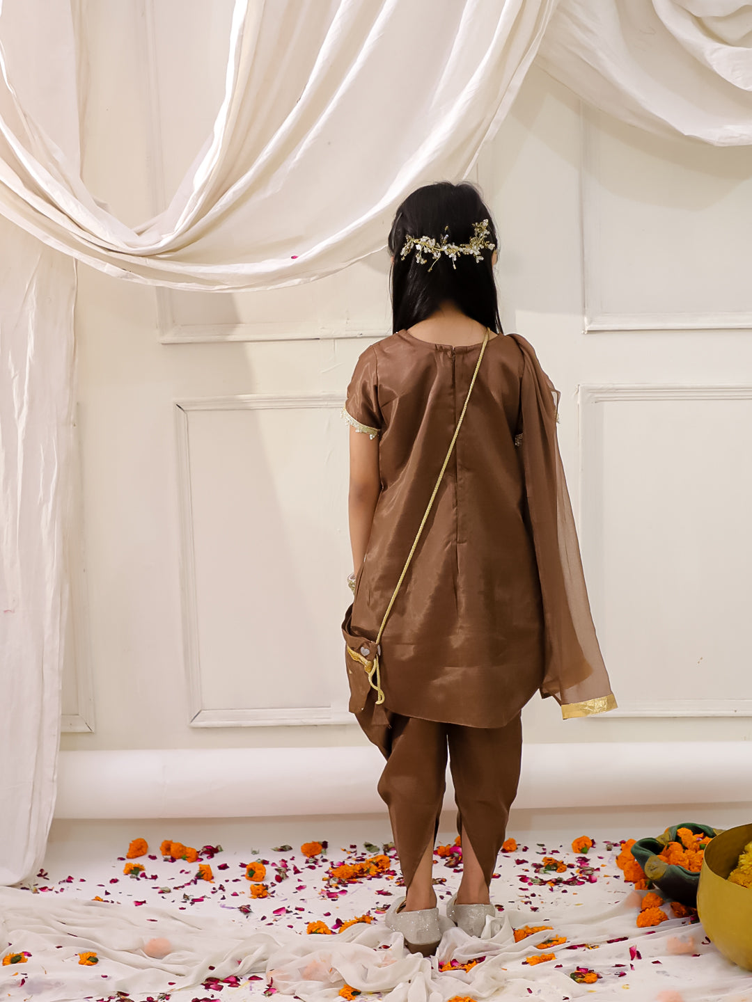 KID1 Dilkudi High Low Kurti Dhoti Set Brown